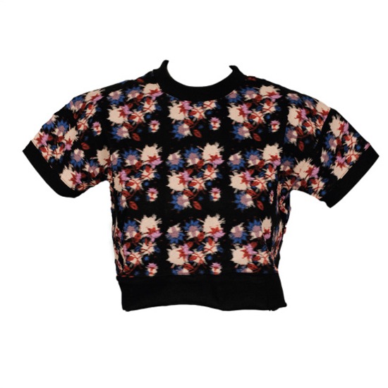 BLACK BLURRED FLORAL PRINT CROP TOP