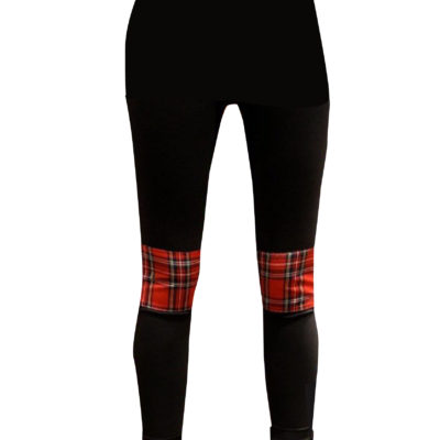 BLACK RED TARTAN PATCH LEGGINGS
