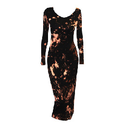 BLACK ACID WASH LONG SLEEVE MIDI DRESS