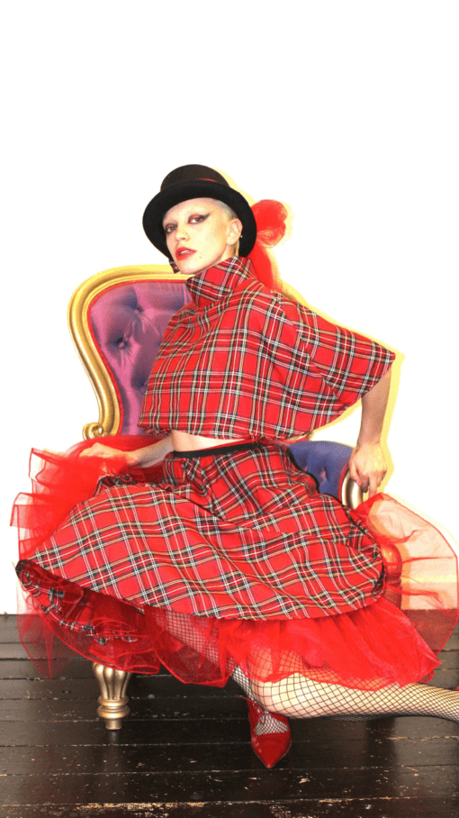 RED TARTAN BOXY COLLAR CAPE - Image 4