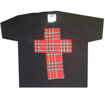 KIDS BLACK TARTAN RED CROSS T-SHIRT
