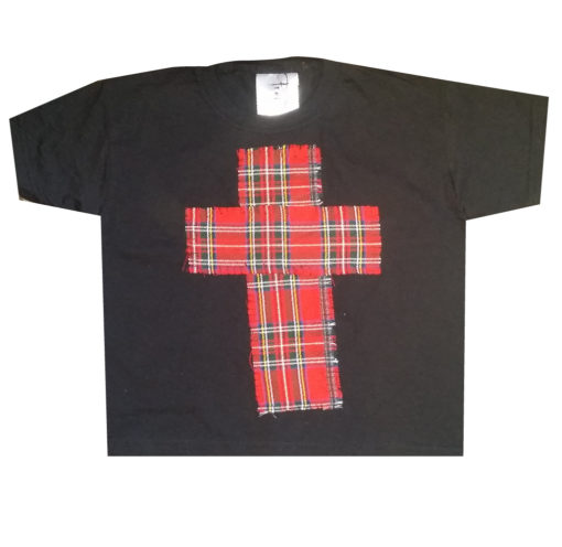 KIDS BLACK TARTAN RED CROSS T-SHIRT