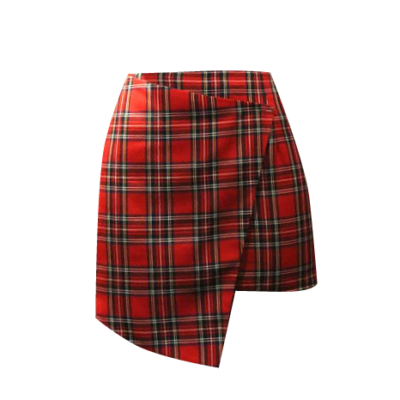 RED TARTAN WRAP MINI SKIRT