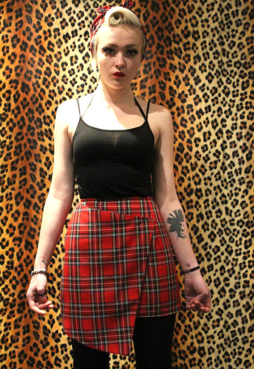 RED TARTAN WRAP MINI SKIRT - Image 4