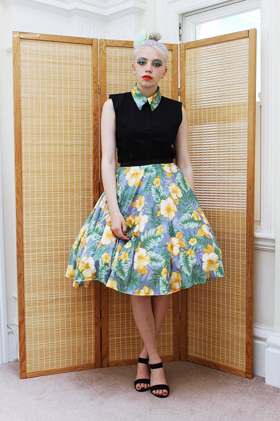 HANDMADE FULL CIRCLE HAWAIIAN FLORAL MIDI SKIRT Pretty Disturbia