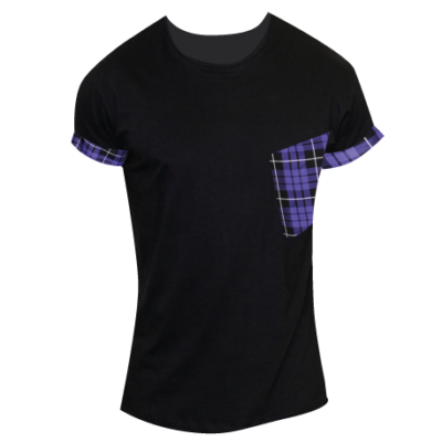 BLACK UNISEX PURPLE TARTAN TEE