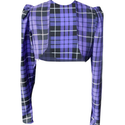 PURPLE TARTAN CROPPED PUFF SLEEVE BOLERO JACKET