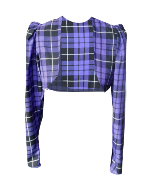 PURPLE TARTAN CROPPED PUFF SLEEVE BOLERO JACKET