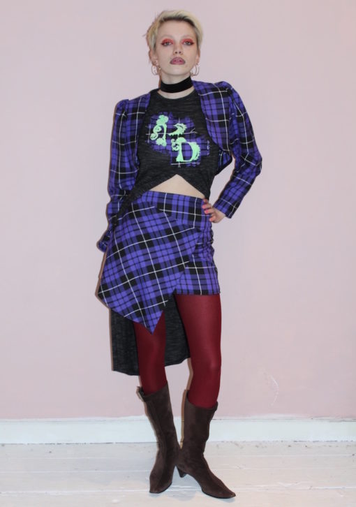 PURPLE TARTAN CROPPED PUFF SLEEVE BOLERO JACKET - Image 3