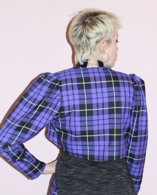 PURPLE TARTAN CROPPED PUFF SLEEVE BOLERO JACKET - Image 2