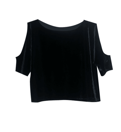 BLACK VELVET CUT OUT SHOULDER HANDMADE CROP TOP
