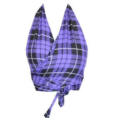 PURPLE TARTAN WRAP HALTER NECK TIE TOP