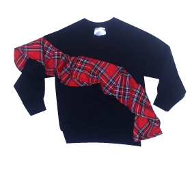 KIDS BLACK RED TARTAN RUFFLE SWEATSHIRT