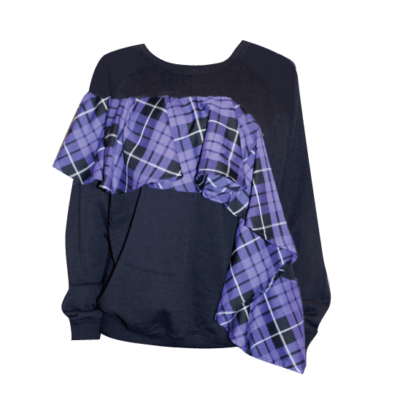 BLACK PURPLE TARTAN RUFFLE SWEATSHIRT
