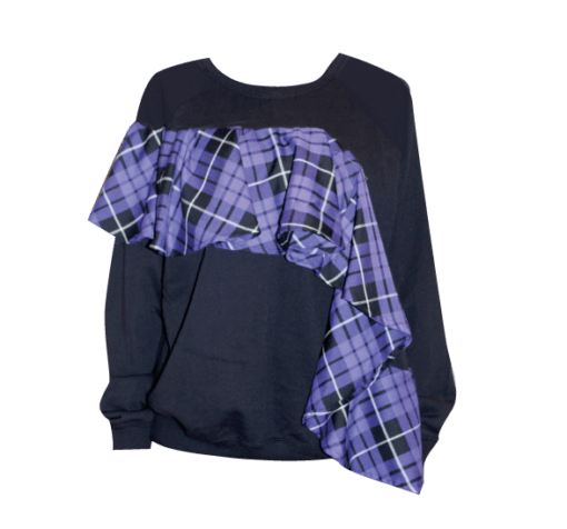 BLACK PURPLE TARTAN RUFFLE SWEATSHIRT