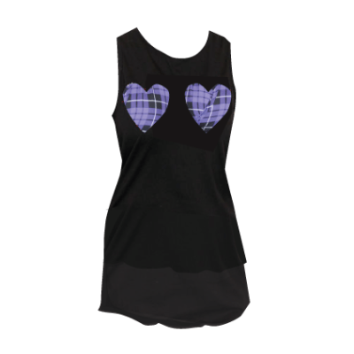 BLACK LONG LENGTH TARTAN HEARTS TOP