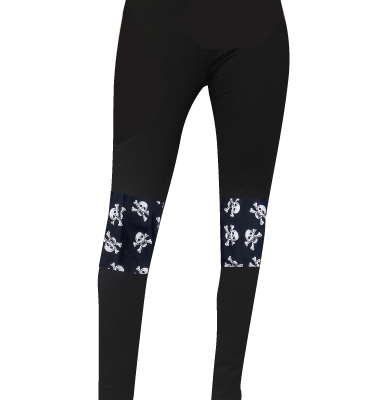 BLACK SKULLS & STRIPE PATCH LEGGINGS