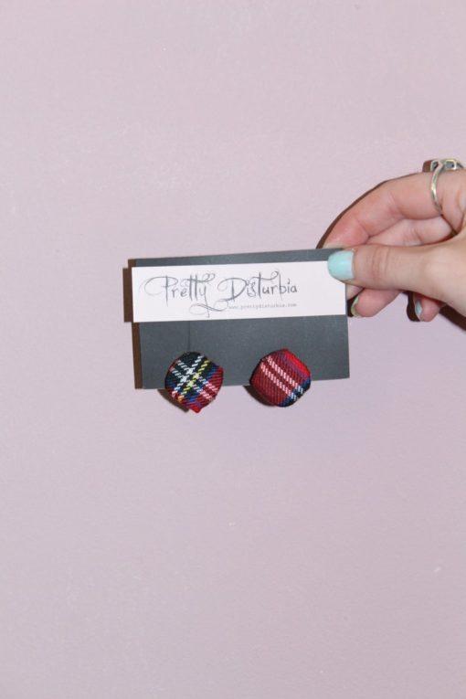 RED TARTAN OVERSIZED STUD EARRINGS - Image 2