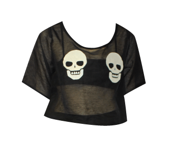 BLACK WHITE SKULL MESH GOTHIC CROP TOP