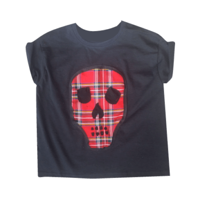 KIDS RED TARTAN SKULL TOP