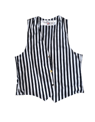 BLACK WHITE STRIPED BUTTON FRONT WAISTCOAT