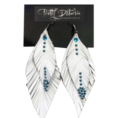 WHITE LEATHER FEATHER EARRINGS