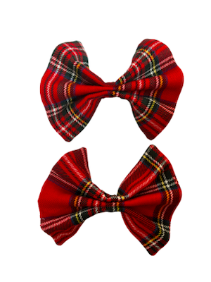 RED TARTAN BOW SHOE CLIPS