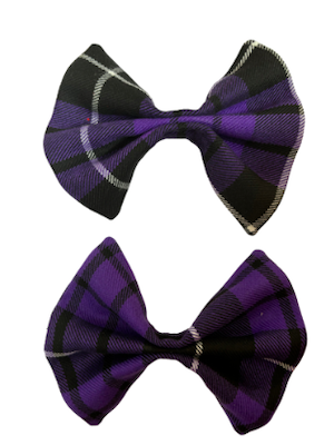 PURPLE TARTAN BOW SHOE CLIPS