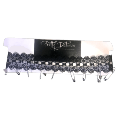 BLACK LACE SAFETY PIN CHOKER