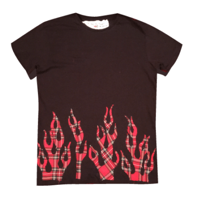 BLACK UNISEX RED TARTAN FLAMES TEE