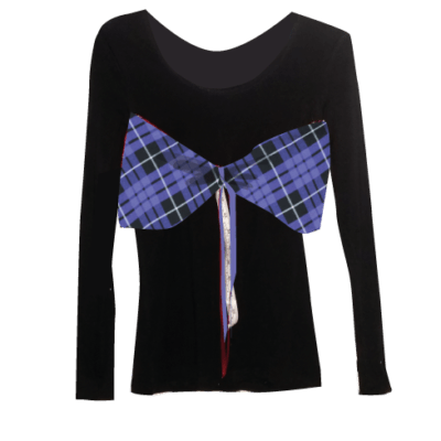 BLACK LONG SLEEVE PURPLE TARTAN BOW TOP
