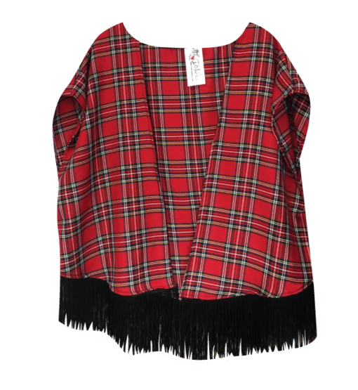 RED TARTAN TASSEL KIMONO