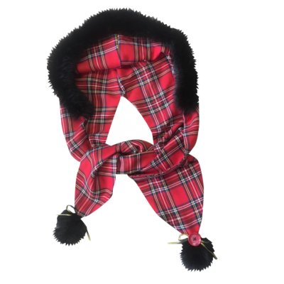 RED TARTAN FUR TRIM HOOD