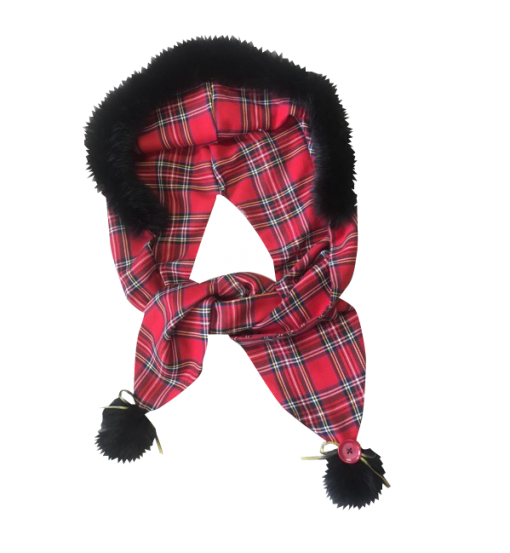 RED TARTAN FUR TRIM HOOD