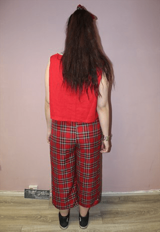 Red plaid cropped pants on sale
