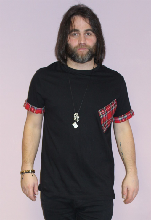 BLACK UNISEX RED TARTAN TEE - Image 3