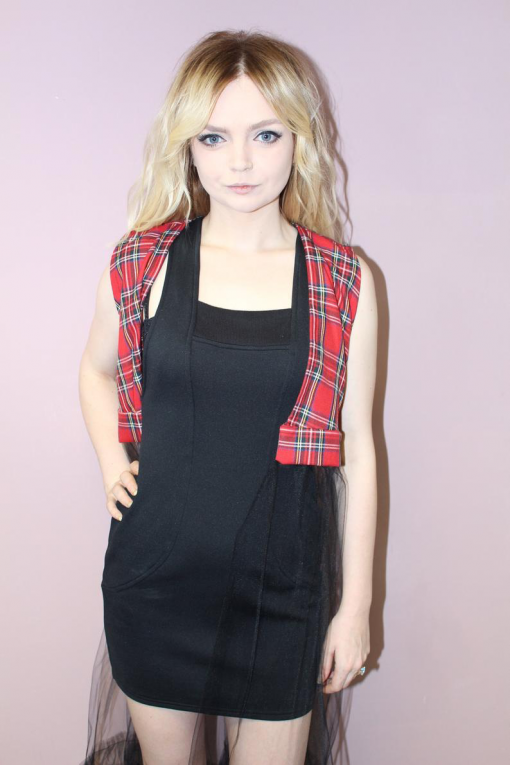 RED TARTAN LONG NET RUFFLE WAISTCOAT - Image 3