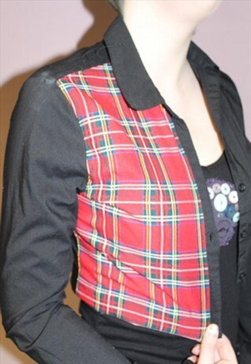 BLACK RED TARTAN PANEL SHIRT - Image 4