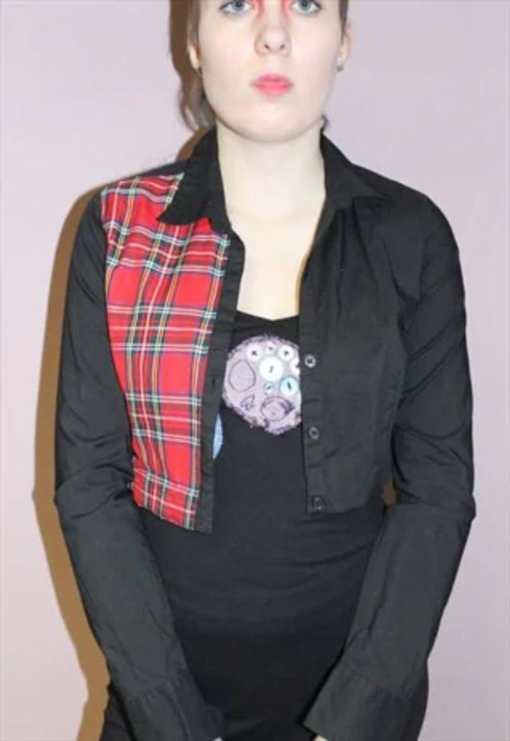 BLACK RED TARTAN PANEL SHIRT - Image 2