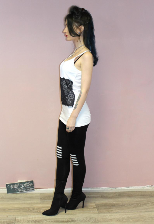 BLACK & WHITE STRIPED PATCH LEGGINGS - Image 5