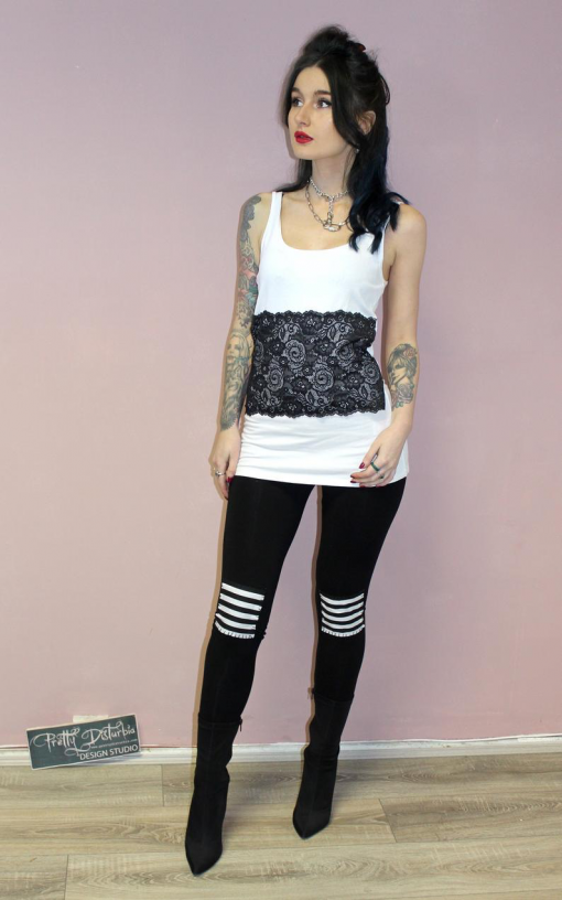 BLACK & WHITE STRIPED PATCH LEGGINGS - Image 3