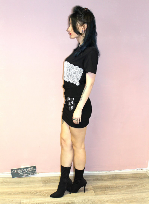 BLACK SKULLS PRINT PATCH POCKET SKIRT - Image 6