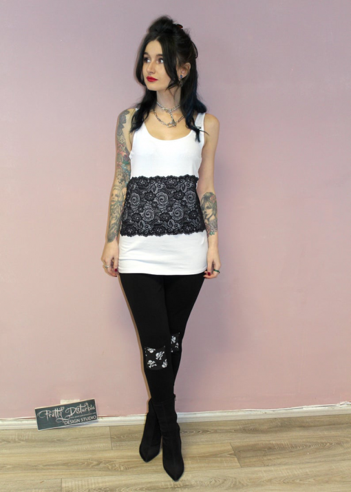 BLACK SKULLS & STRIPE PATCH LEGGINGS - Image 2