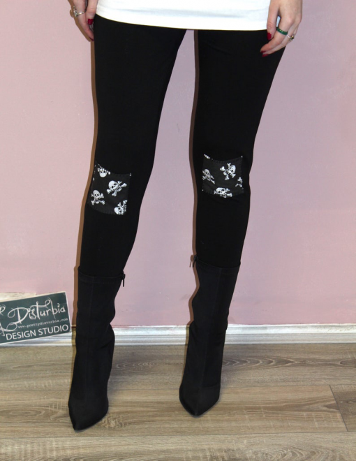 BLACK SKULLS & STRIPE PATCH LEGGINGS - Image 5