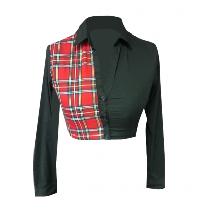 BLACK RED TARTAN PANEL SHIRT