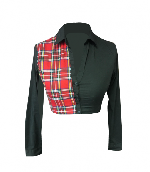 BLACK RED TARTAN PANEL SHIRT