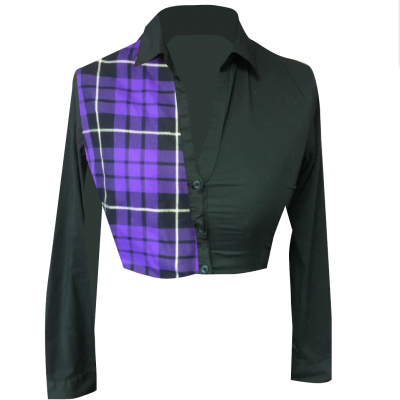 BLACK PURPLE TARTAN PANEL SHIRT