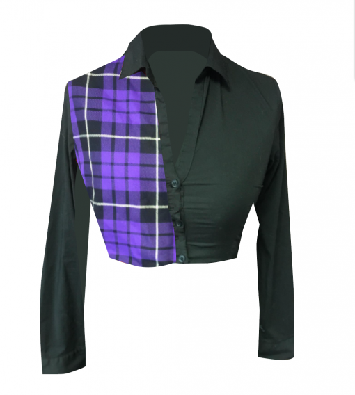 BLACK PURPLE TARTAN PANEL SHIRT