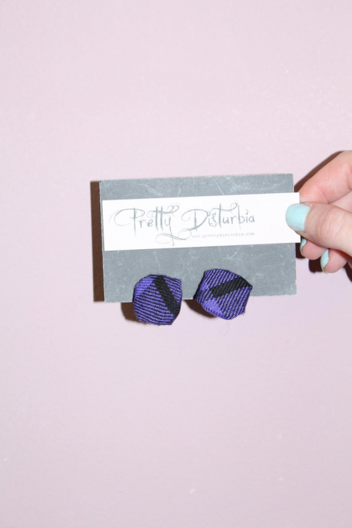 PURPLE TARTAN OVERSIZED STUD EARRINGS - Image 2