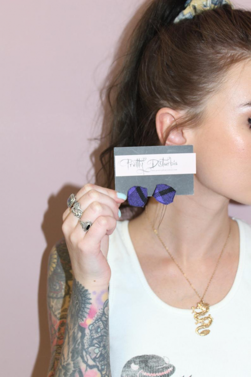 PURPLE TARTAN OVERSIZED STUD EARRINGS - Image 3